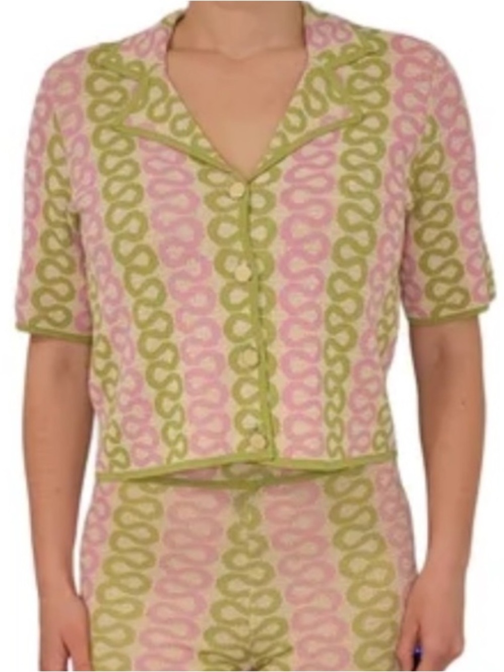 House of Harlow 1960 Wavy Print Short Sleeve Button Up Knit Top Small New!